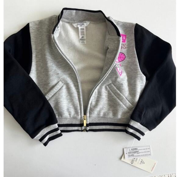 Guess Kids Gray Black Varsity Zip Jacket NWT Size 6X Logo Jacket - Picture 10 of 12